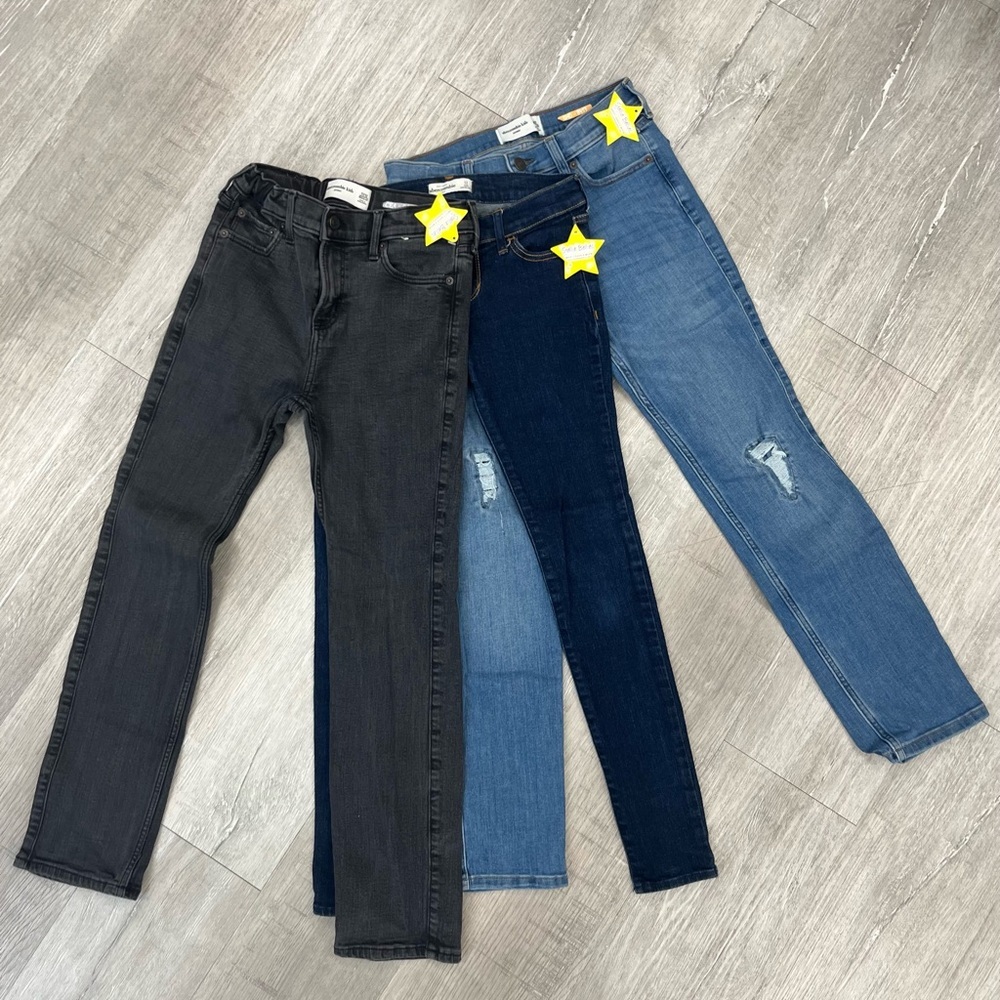Abercrombie Kids Skinny Jeans - Black, Dark Blue, Light Blue DENIM LOT SZ 10-12